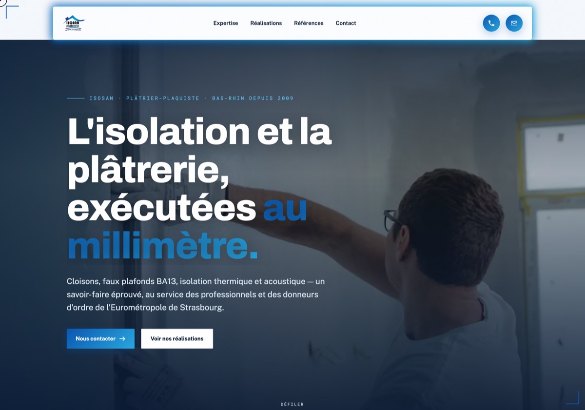 Site internet ISOSAN Plâtrerie réalisé par AMR Informatique
